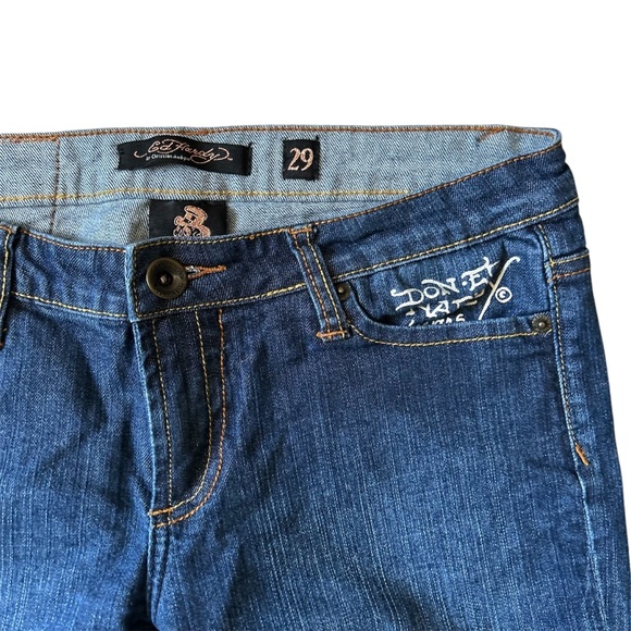 ED HARDY Logo Spellout Jeans Flare Denim Size 29 - Picture 2 of 6